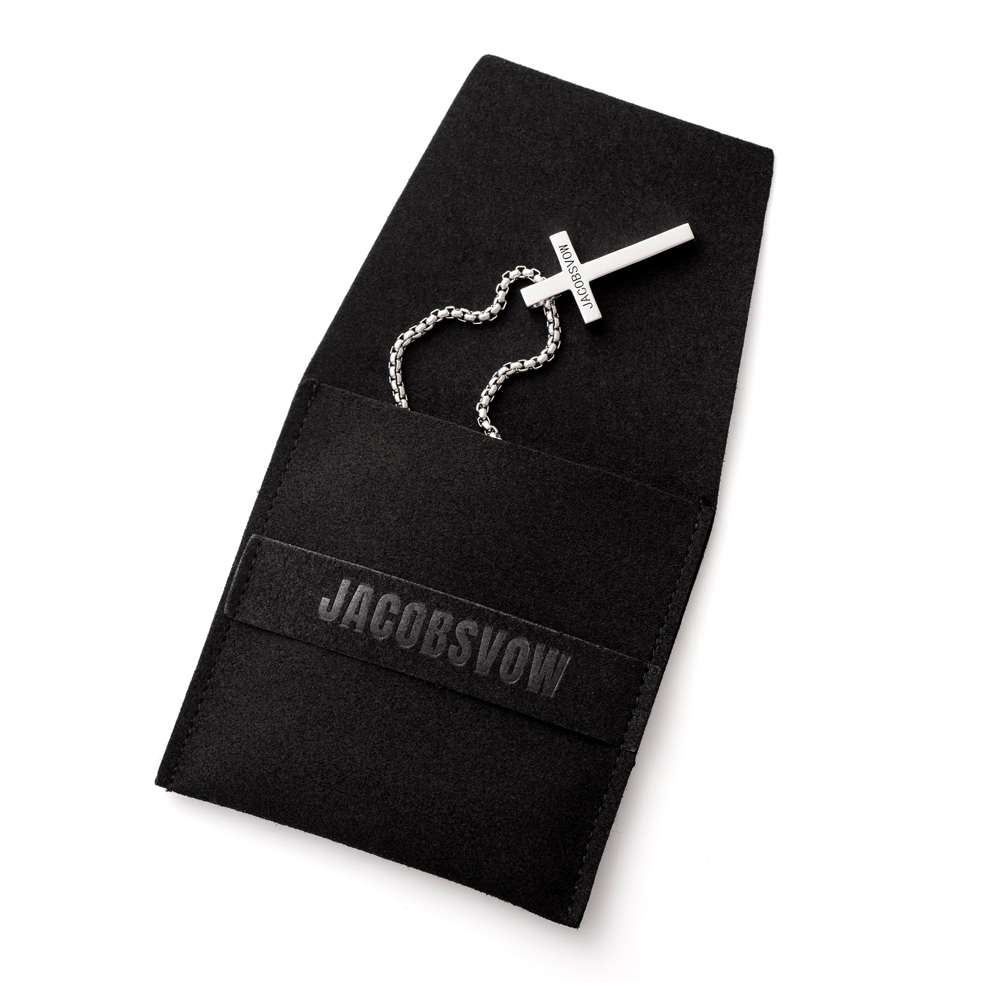 925 Sterling Silver Men's Cross Chain Inside Jacobsvow Jewelry Pouch