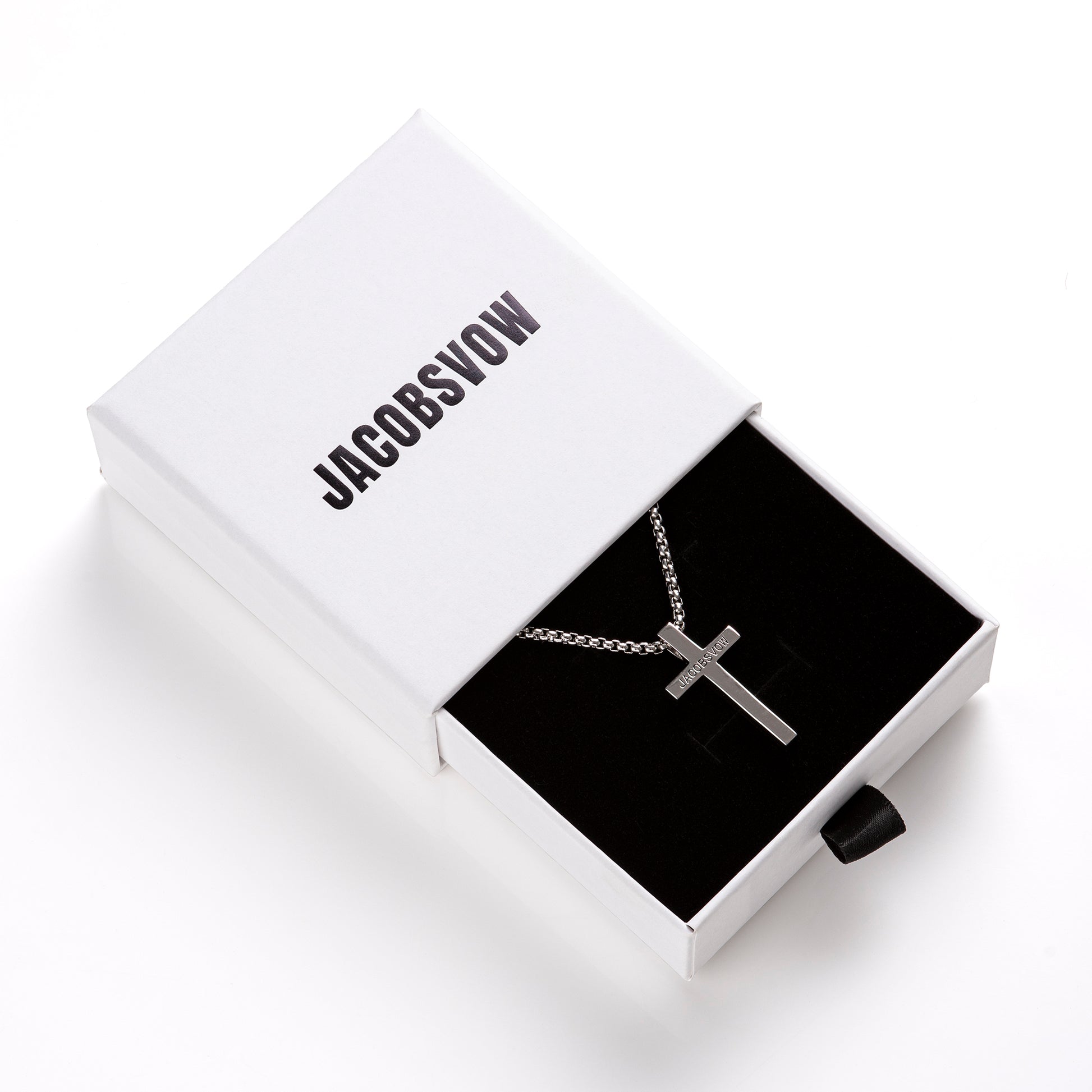 925 Sterling Silver Men's Cross Chain Inside Open Jacobsvow Box