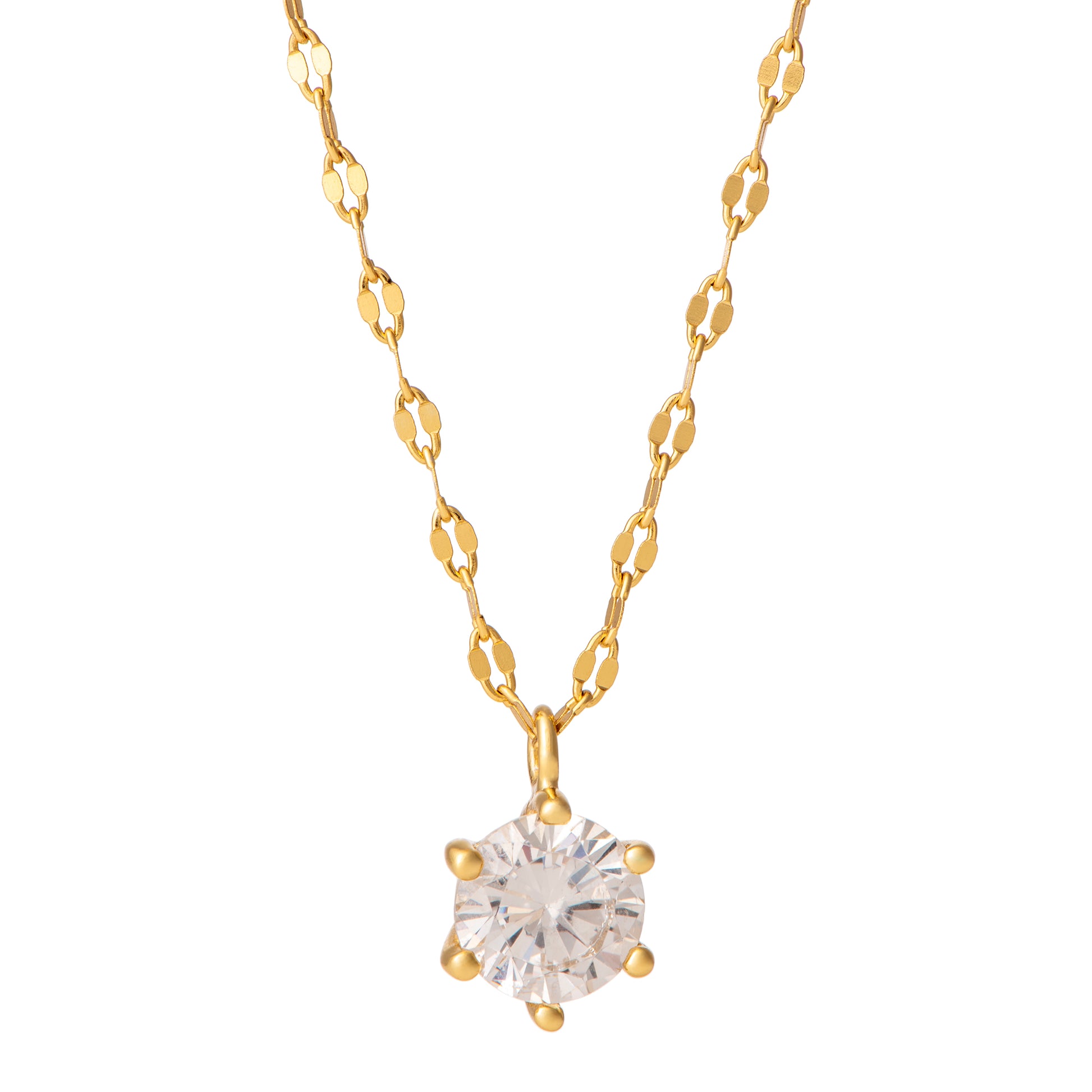 Upclose View of Jacobsvow 18k Gold Pendant Necklace with Cubic Zirconia Stone