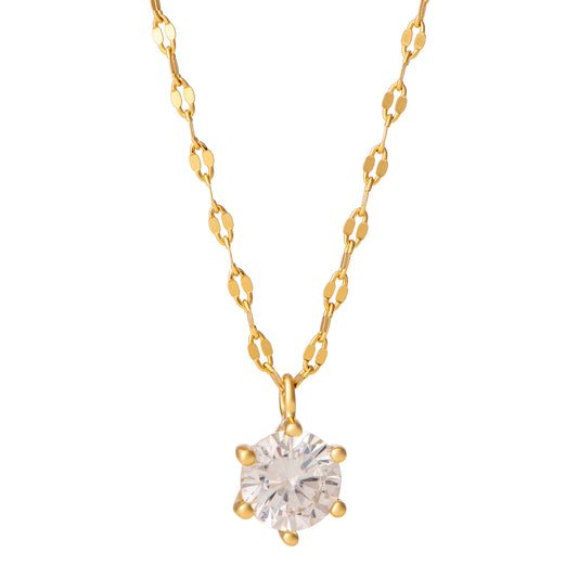 Upclose View of Jacobsvow 18k Gold Pendant Necklace with Cubic Zirconia Stone