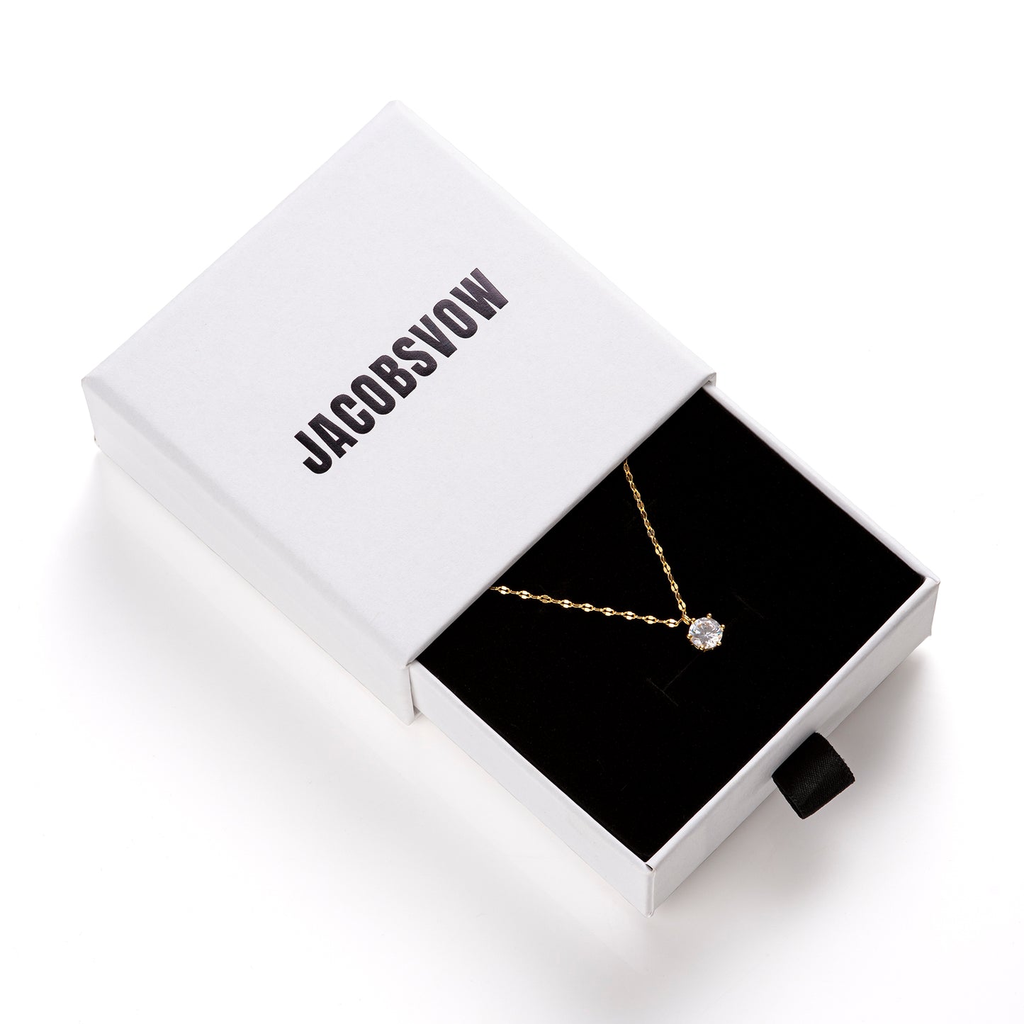 Jacobsvow 18k Gold Pendant Necklace with Cubic Zirconia Stone Inside Jewelry Box