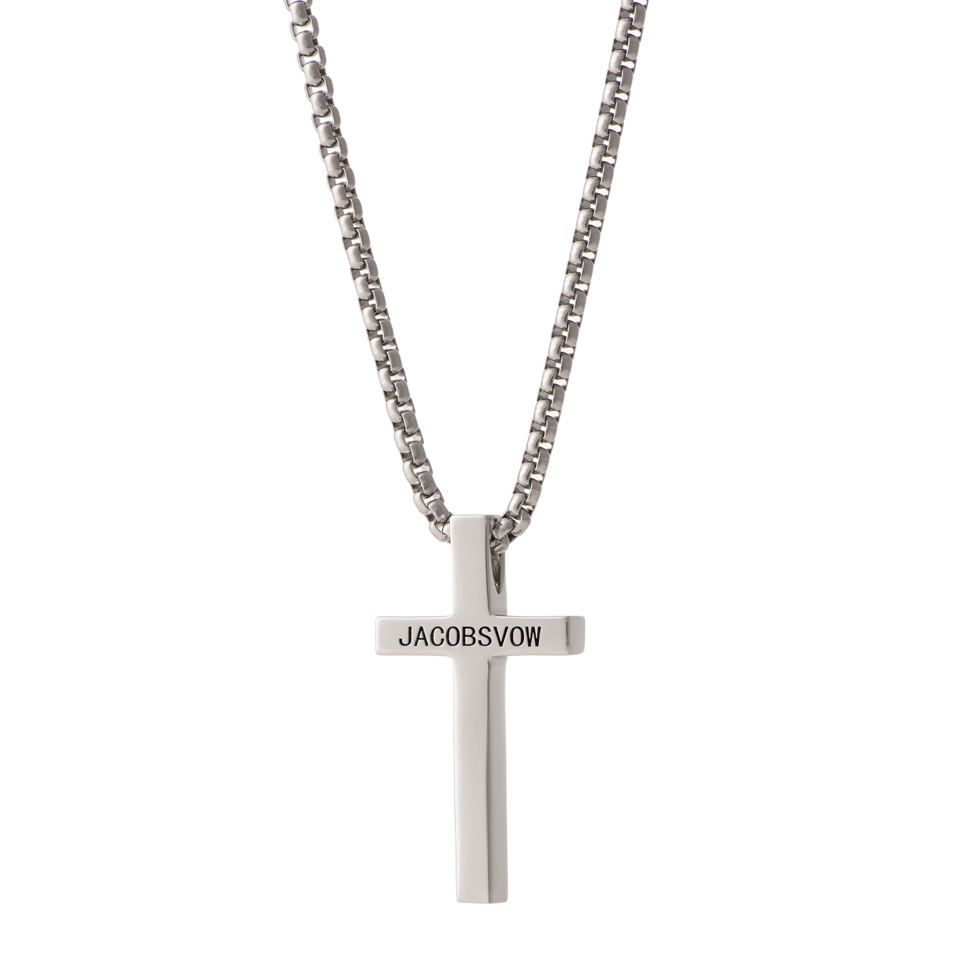 Up close View of Jacobsvow Genuine 925 Sterling Silver Cross Necklace