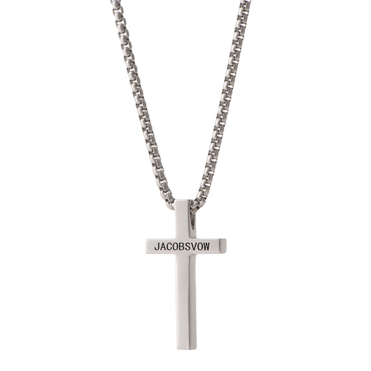 Up close View of Jacobsvow Genuine 925 Sterling Silver Cross Necklace