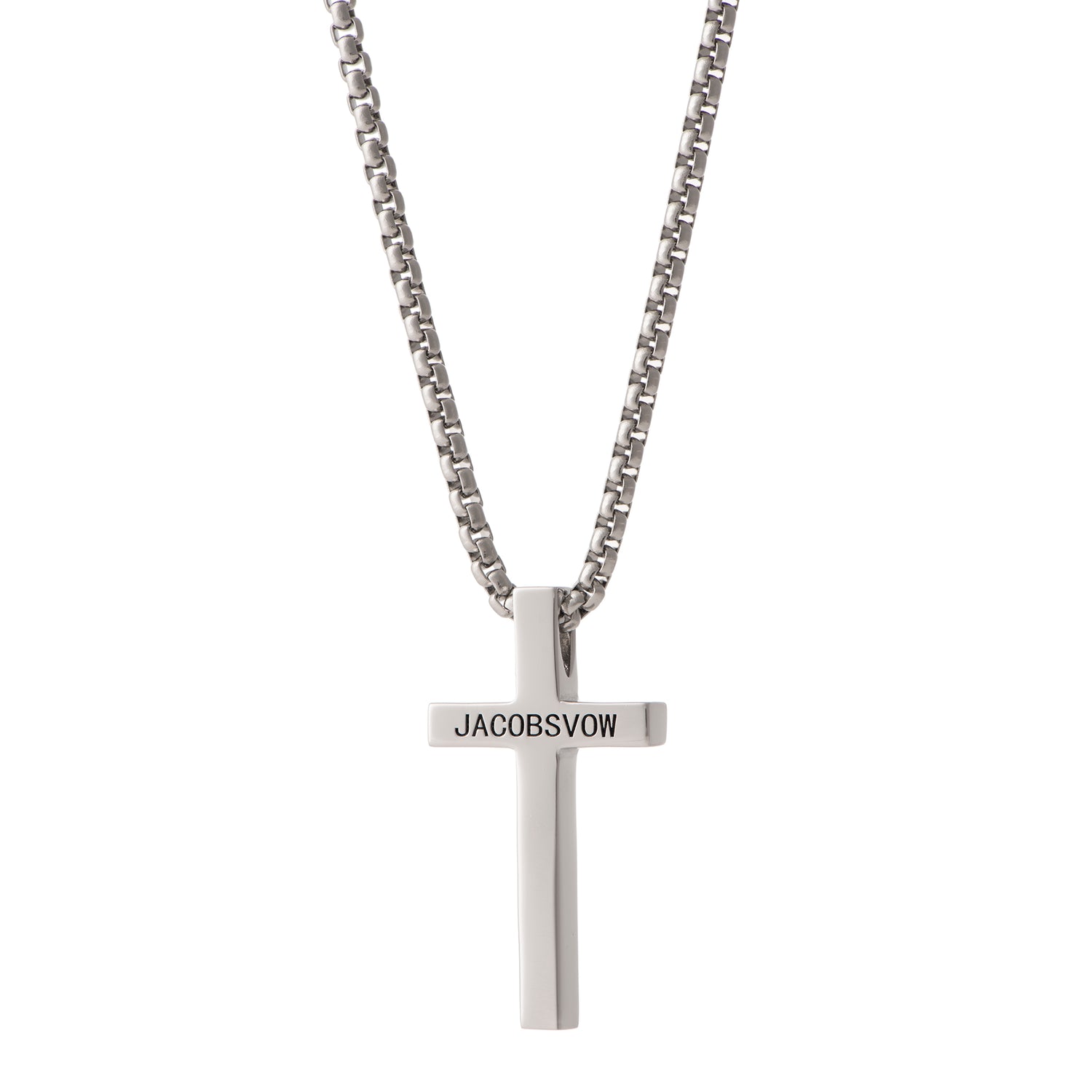 Up close View of Jacobsvow Genuine 925 Sterling Silver Cross Necklace